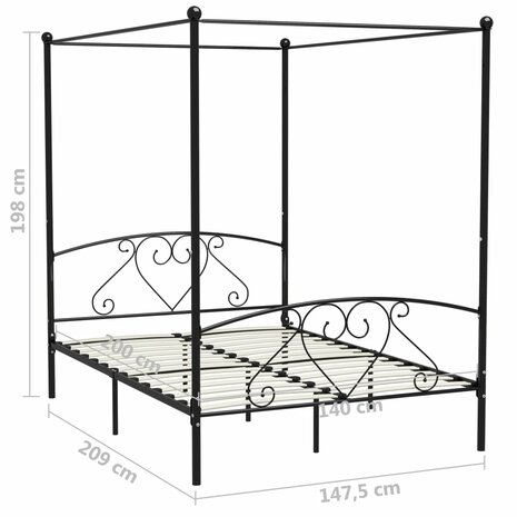 Hemelbedframe metaal zwart 140x200 cm 8719883783529 7