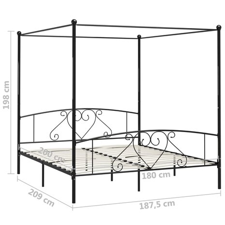 Hemelbedframe metaal zwart 180x200 cm 8719883783543 5