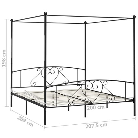 Hemelbedframe metaal zwart 200x200 cm 8719883783550 5