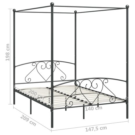 Hemelbedframe metaal grijs 140x200 cm 8719883783598 5