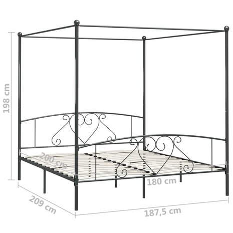 Hemelbedframe metaal grijs 180x200 cm 8719883783611 5