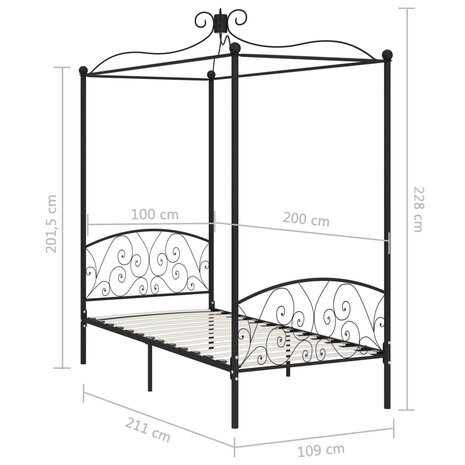 Hemelbedframe metaal zwart 100x200 cm 8719883791692 6