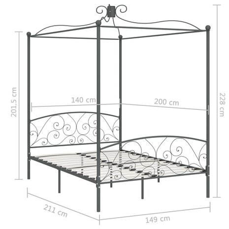 Hemelbedframe metaal grijs 140x200 cm 8719883791777 6