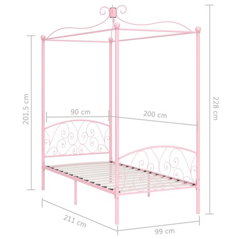 Hemelbedframe metaal roze 90x200 cm 8719883791807 6