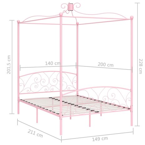 Hemelbedframe metaal roze 140x200 cm 8719883791838 6