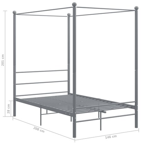 Hemelbedframe metaal grijs 140x200 cm 8720286163771 6