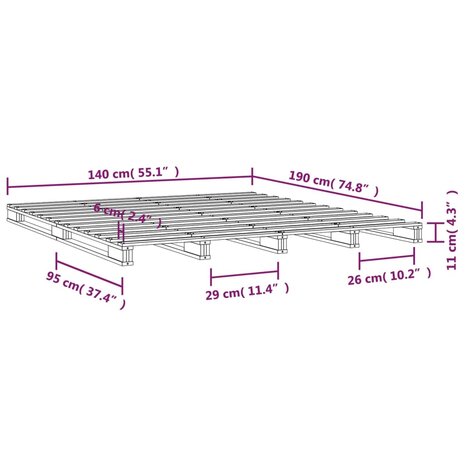 Palletbed massief grenenhout zwart 140x190 cm 8720287140269 8