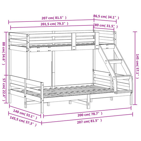 Stapelbed massief grenenhout wasbruin 80x200/140x200 cm 8721012242937 10