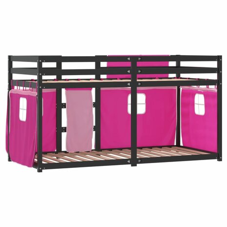 Stapelbed met gordijnen 90x190 cm grenenhout roze 8721102689253 7