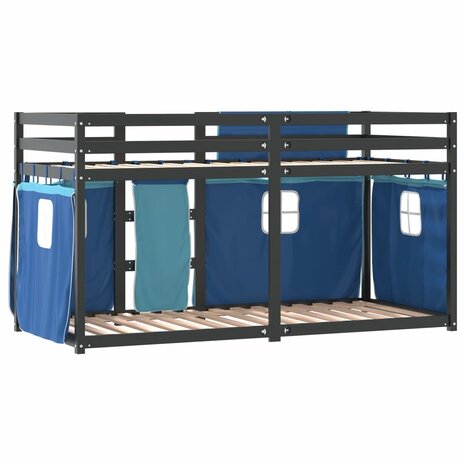 Stapelbed met gordijnen 75x190 cm massief grenenhout blauw 8721102689604 7