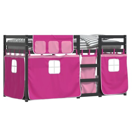 Stapelbed met gordijnen 75x190 cm grenenhout roze 8721102689611 4