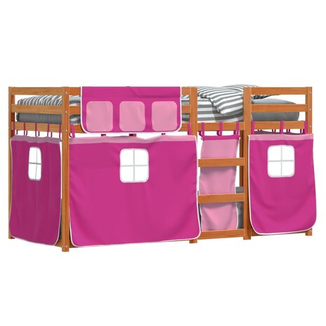 Stapelbed met gordijnen 75x190 cm grenenhout roze 8721102689673 4