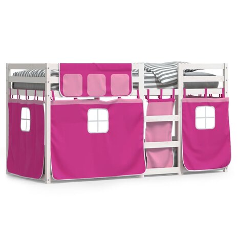 Stapelbed met gordijnen 90x190 cm grenenhout roze 8721102689826 1