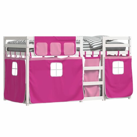 Stapelbed met gordijnen 90x190 cm grenenhout roze 8721102689826 4