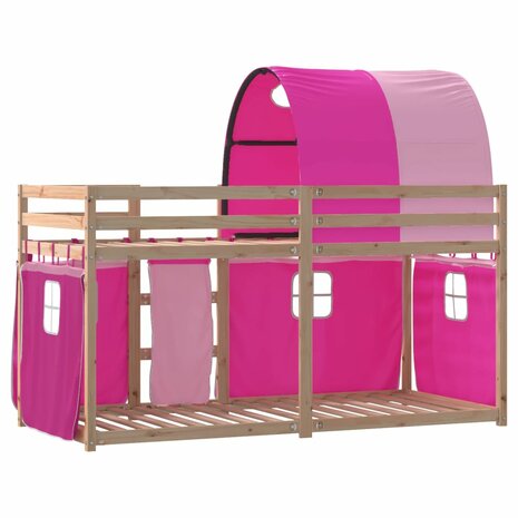 Stapelbed met gordijnen 90x190 cm grenenhout roze 8721102690693 7