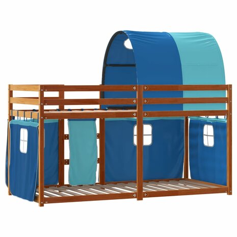 Stapelbed met gordijnen 90x190 cm massief grenenhout blauw 8721102690808 7