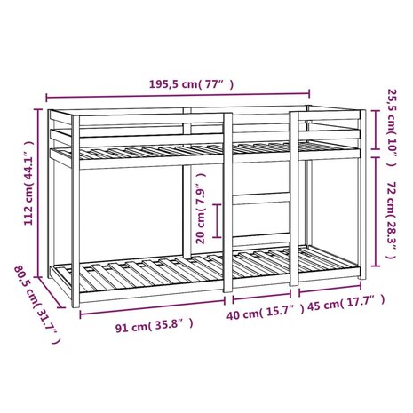 Stapelbed 75x190 cm massief grenenhout wit 8720287215400 8