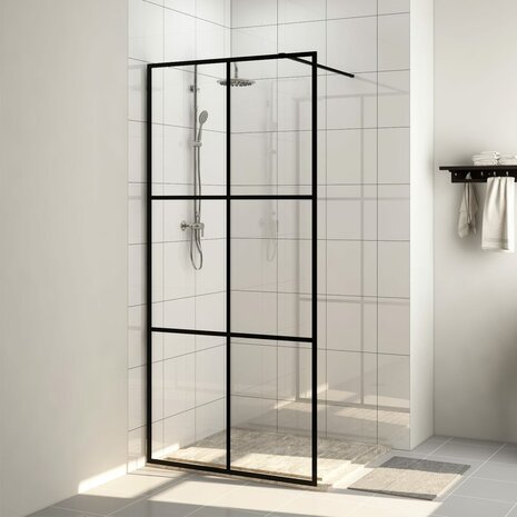 Inloopdouchewand 100x195 cm ESG-glas transparant en zwart 8720286513286 1