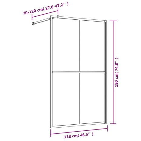 Inloopdouchewand transparant 118x195 cm ESG-glas rood 8720845941970 7