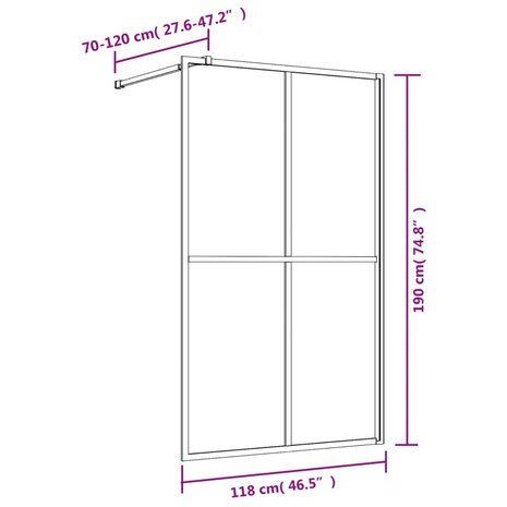 Inloopdouchewand transparant 118x195 cm ESG-glas goudkleurig 8720845941987 7