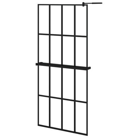 Inloopdouchewand met schap 90x195 cm ESG-glas aluminium zwart 8720845827663 2