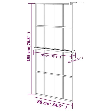 Inloopdouchewand met schap 90x195 cm ESG-glas aluminium zwart 8720845827663 12