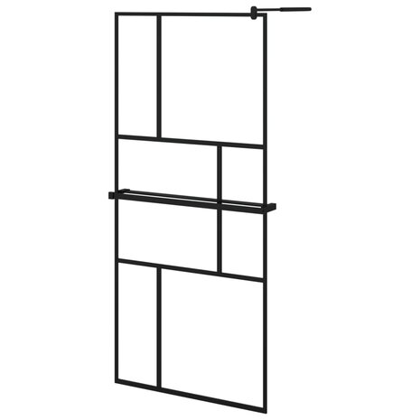 Inloopdouchewand met schap 90x195 cm ESG-glas aluminium zwart 8720845827694 3