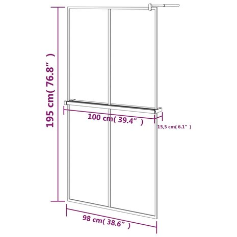 Inloopdouchewand met schap 100x195 cm ESG-glas aluminium zwart 8720845827793 12