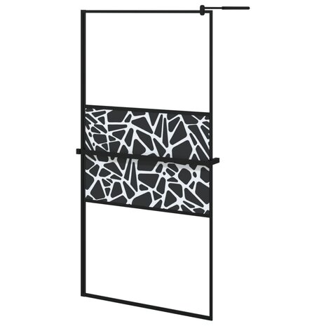 Inloopdouchewand met schap 100x195 cm ESG-glas aluminium zwart 8720845827854 2