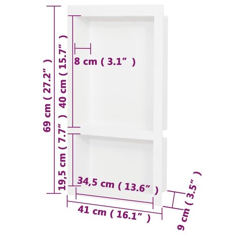 Douchenis met 2 vakken 41x69x9 cm hoogglans wit 8720286802854 7