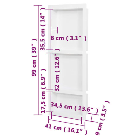 Douchenis met 3 vakken 41x99x9 cm matwit 8720286802861 7