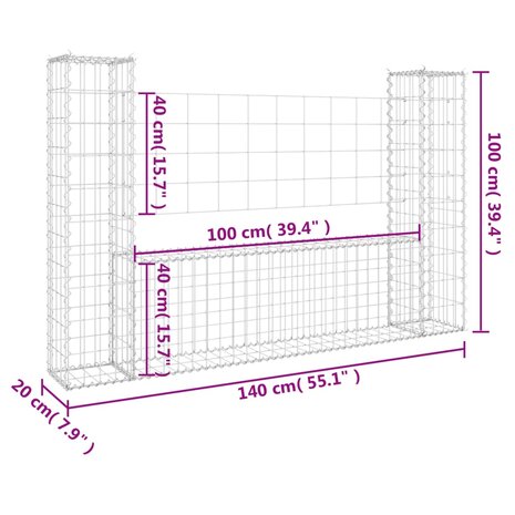 Schanskorf U-vormig met 2 palen 140x20x100 cm ijzer 8720286763988 6