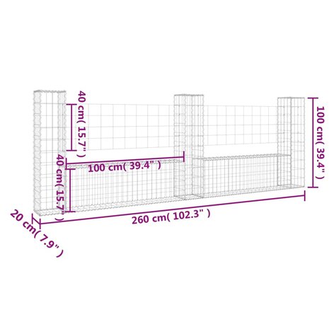 Schanskorf U-vormig met 3 palen 260x20x100 cm ijzer 8720286763995 6