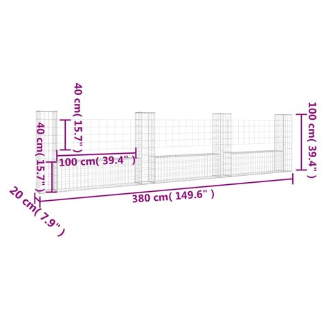 Schanskorf U-vormig met 4 palen 380x20x100 cm ijzer 8720286764008 6