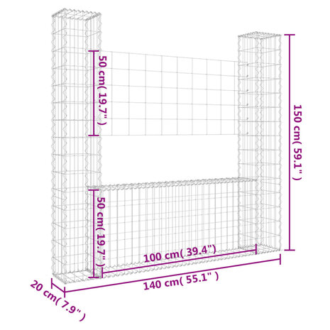 Schanskorf U-vormig met 2 palen 140x20x150 cm ijzer 8720286764053 6