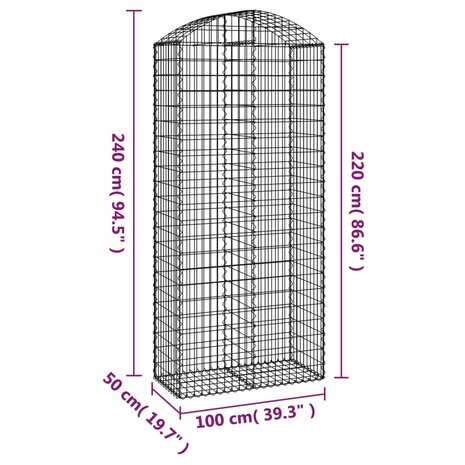 Schanskorf gewelfd 100x50x220/240 cm gegalvaniseerd ijzer 8720845651046 5