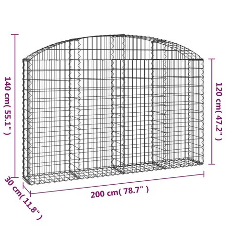 Schanskorf gewelfd 200x30x120/140 cm gegalvaniseerd ijzer 8720845651299 5