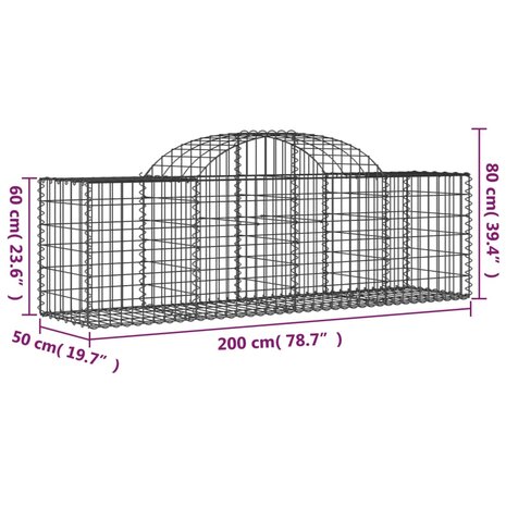 Schanskorf gewelfd 200x50x60/80 cm gegalvaniseerd ijzer 8720845651565 5