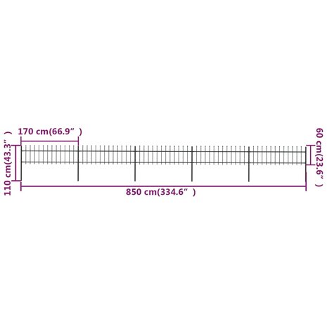 Tuinhek met speren bovenkant 8,5x0,6 m staal zwart 8719883710181 5