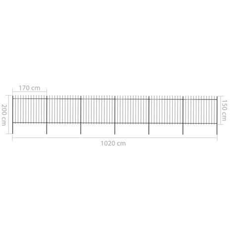 Tuinhek met speren bovenkant 10,2x1,5 m staal zwart 8719883710556 5