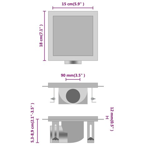 Doucheafvoer met 2-in-1 deksels 18x18 cm roestvrij staal 8719883783000 2