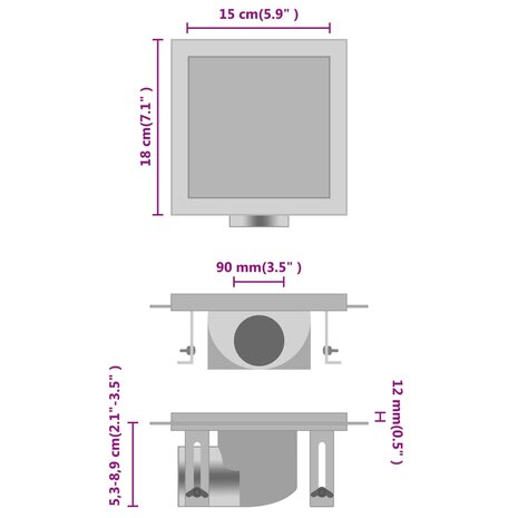 Doucheafvoer met 2-in-1 deksels 18x18 cm roestvrij staal 8719883783000 9