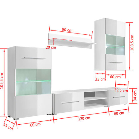 Muurvitrine tv-meubel met LED-verlichting wit 5-delig 8718475527428 9