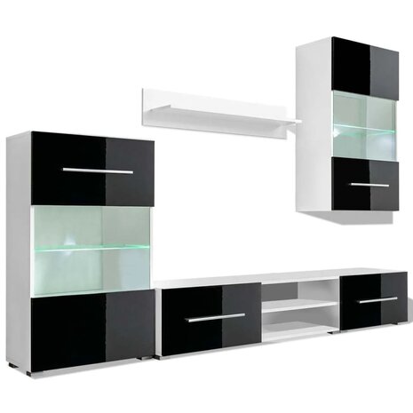 Muurvitrine tv-meubel met LED-verlichting zwart 5-delig 8718475527435 2