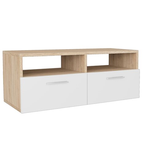 Tv-meubel 95x35x36 cm bewerkt hout eikenkleurig en wit 8718475583721 2