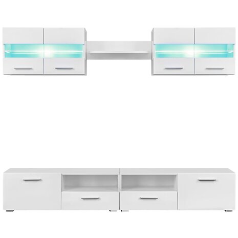 Tv-wandmeubelset met LED-verlichting hoogglans wit 5-delig 8718475599074 3