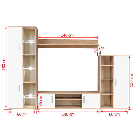 Tv-wandmeubel met LED-verlichting Sonoma eiken en wit 8718475599104 10