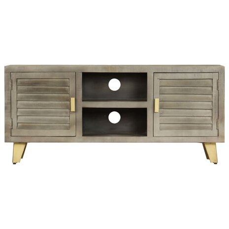 Tv-meubel 110x30x48 cm massief mangohout met messing grijs 8718475619505 2