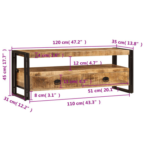 Tv-meubel 120x35x45 cm massief mangohout 8719883550909 10