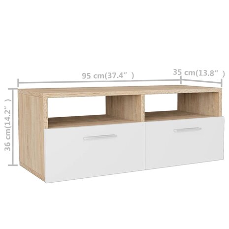 Tv-meubels 2 st 95x35x36 cm bewerkt hout eikenkleurig en wit 8718475599609 6